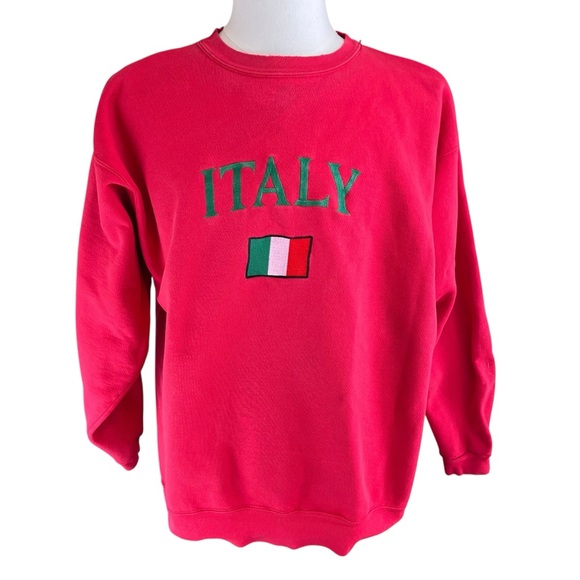 Vintage Y2K Emboidered ITALY Flag‎ Red Sweatshirt Size XL w/ Flaw 80s 90s USA - Picture 2 of 15
